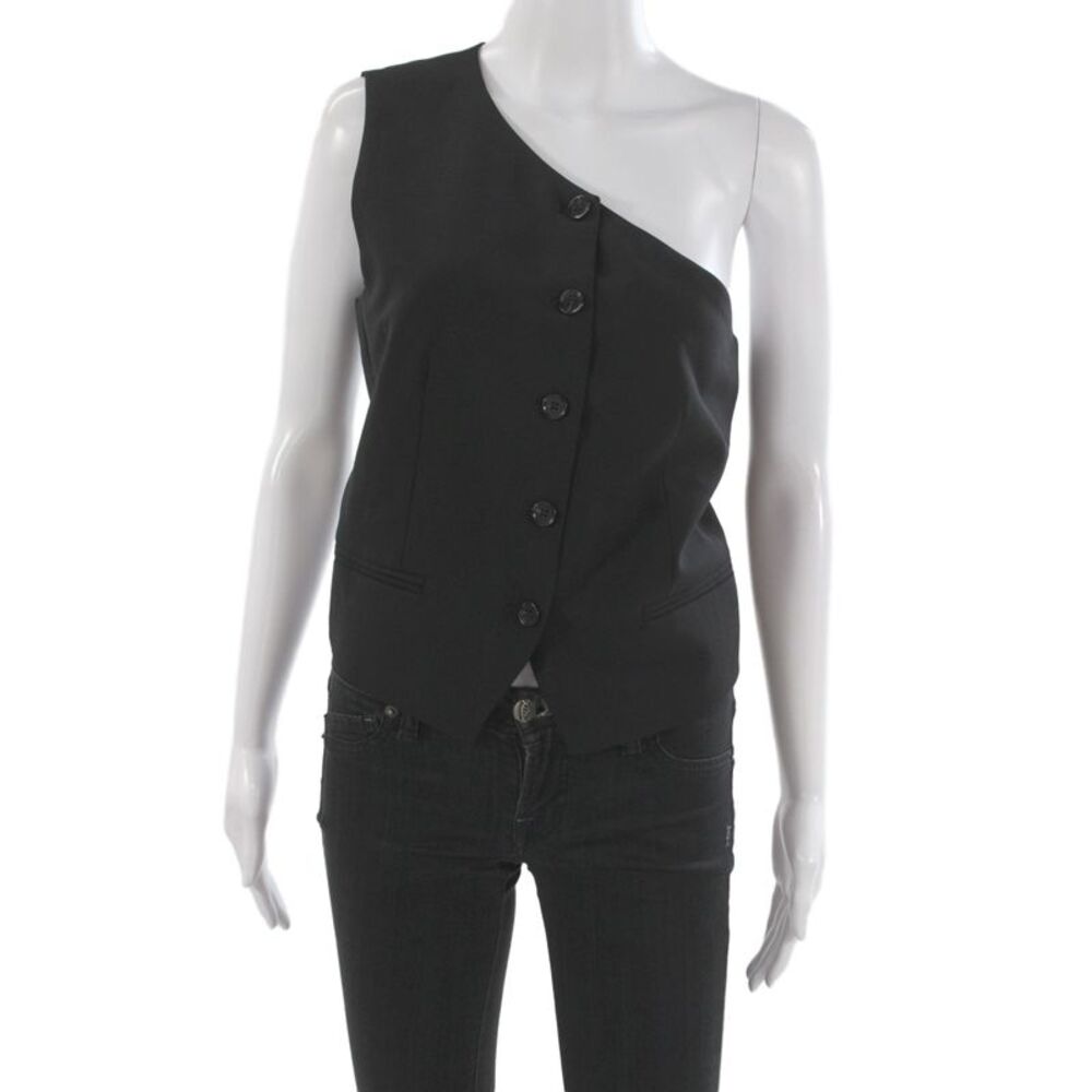 COS Women Designer Black Wool Blend Sleeveless Vest Size 10